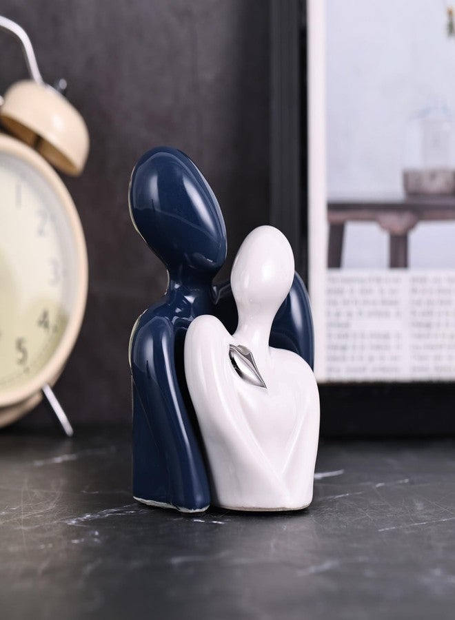 oliruim Mini Couple Ceramic Small Statue, Romantic Couple Figurine for Home Decor, Tv Stand, Living Room Nick nacks, Dresser for Bedroom, Shelves, Valentine, Items for Wedding Decor (Blue White and Silver) - Image 2